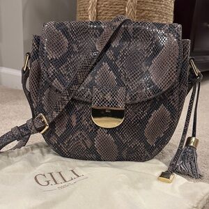 G.I.L.I. Gray Leather Snake Print Crossbody Bag